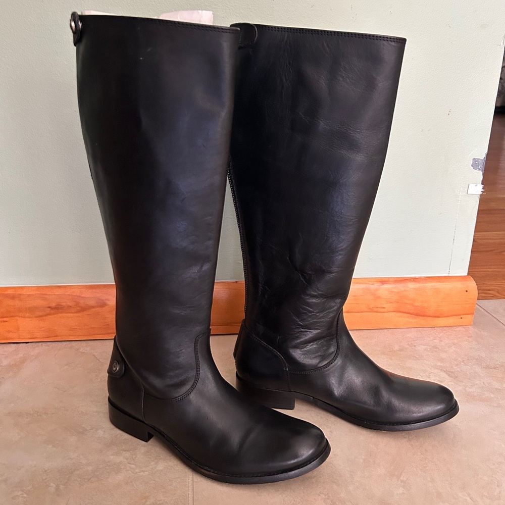 Frye leather boots. Melissa button back zip boots.